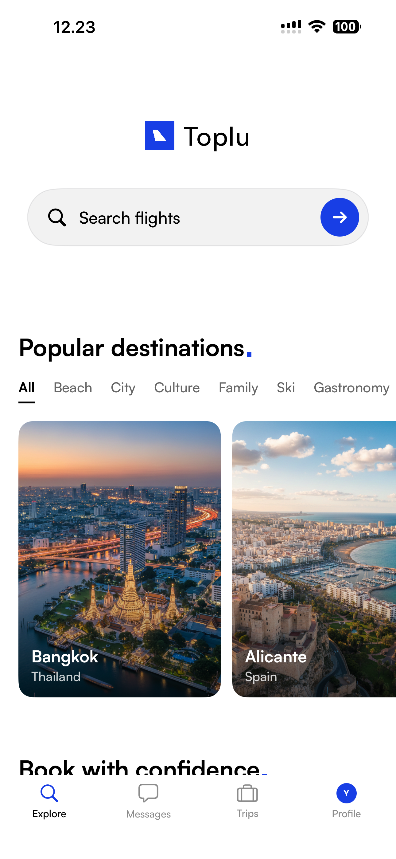 Clean interface of the Toplu app